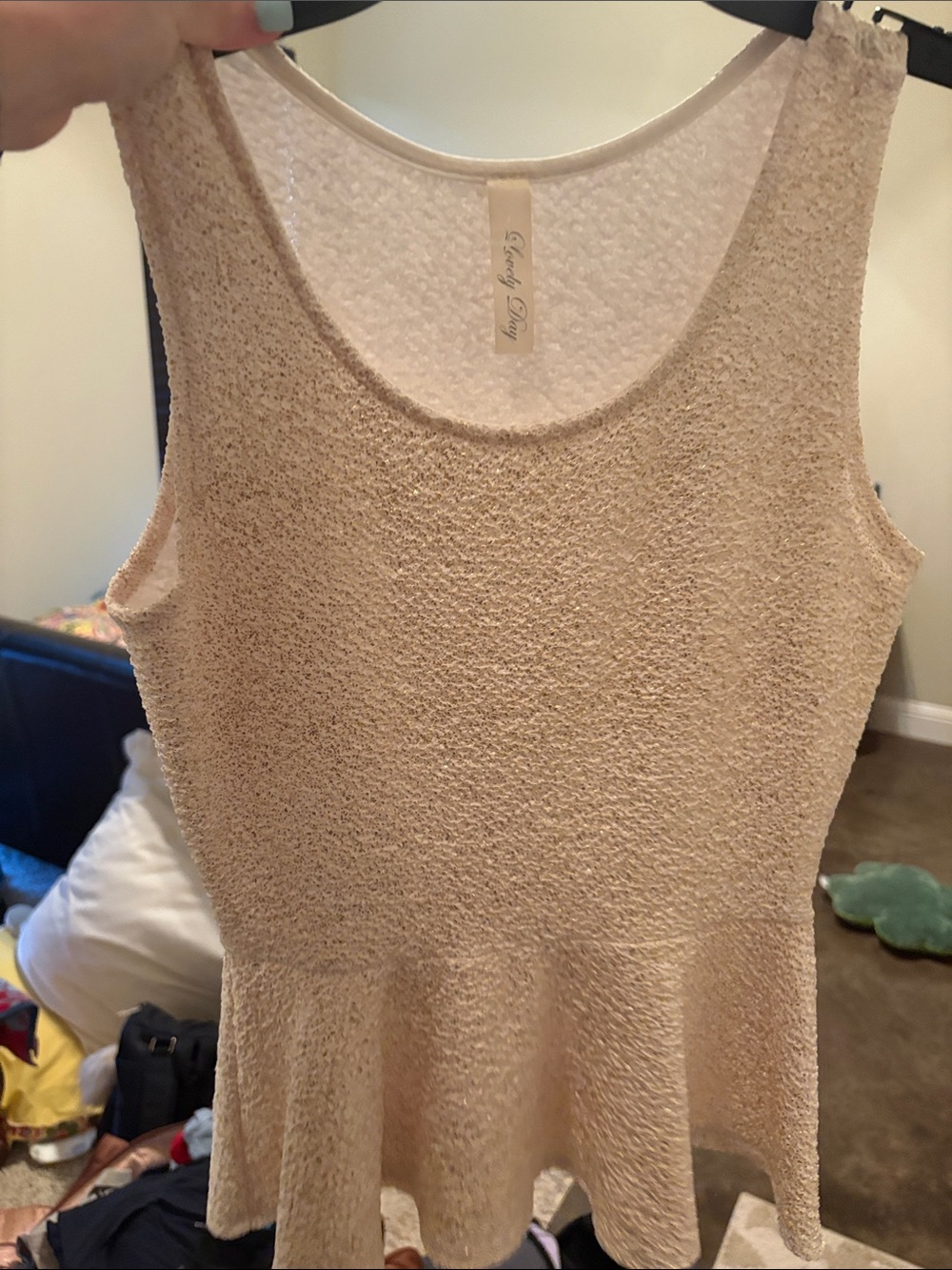 Lovely Day Cream Textured Peplum Tank